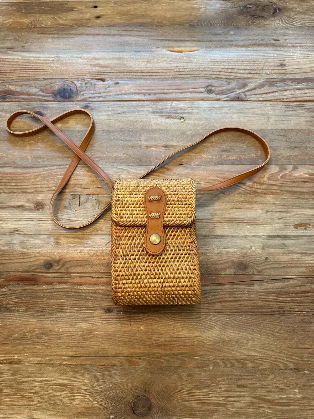 Handwoven Rattan Crossbody Bag with Floral Batik Lining